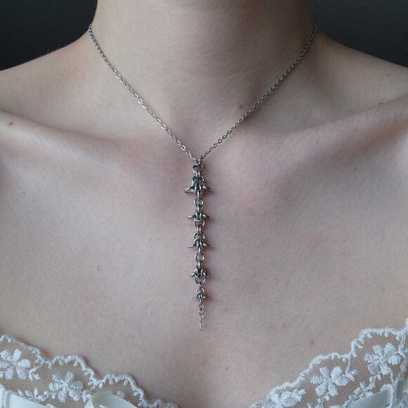 Gothic spiky rosary necklace with a small silver chain ✦ whimsigoth style ✦ - Picture 2 of 8